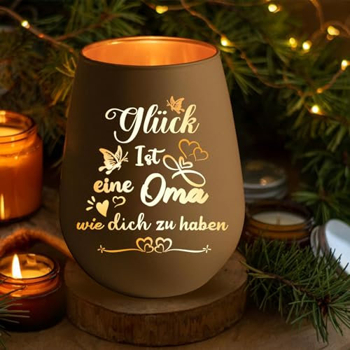 Oma Geschenk, Windlichter mit Gravur Dankeschön Geschenke für Oma, Muttertagsgeschenke für Oma von Enkelin Enkel, Geburtstagsgeschenk Weihnachtensgeschenk, Ostergeschenke für Beste Oma(Weiß-Oma)