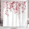 Hopomoon Rideau de Douche Pink Feuilles 180x180 cm,Lavables Textile Rideau de Bain imperméable pour Baignoire avec 12 Crochets