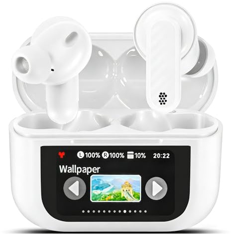 Bluetooth Kopfhörer, 2025 Neue Kopfhörer Kabellos mit Touchscreen, Bluetooth 5.4, ANC+ENC Noise Cancelling, In-Ear Buds mit Bildschirm, 3D Stereo Wireless Earbud, Hi-Fi Stereo & Touch-Steuerung, White