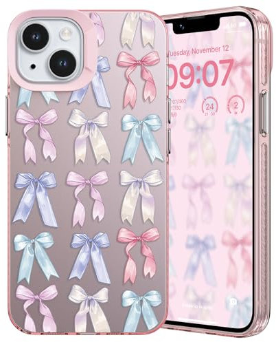 ZCDAYE Case for iPhone 15,Cute Stylish Bows Leopard Pattern Printed Phone Case, TPU Shockproof Protective Shell Women Girls Cases Phone Cover for iPhone 15 (6.1 inches), Pink Bow