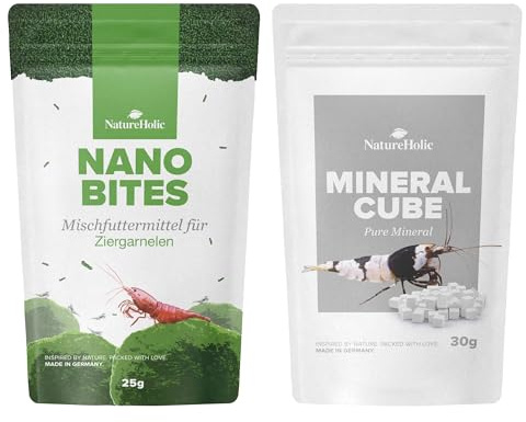 Nano Futterset | Shrimp Bites + Mineralcube 'Pure Mineral' | Nährstoffe & Mineralien 2 in 1 | Ideal für kleine Cubes | Für Junge & Adulte Tiere