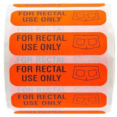 Rektaler Aufkleber Permanentes Papieretikett Etikett Nur Zur Rektalen Anwendung Roter Hintergrund Und Auffallender Schwarzer Schrift