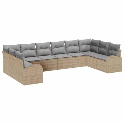 vidaXL 10-teiliges Garten-Sofa-Set in Beige mit Kissen aus Poly Rattan – modulares Outdoor-Sitzmöbel für Terrasse und Balkon, Wicker-Anordnung für den Poolbereich, Lounge