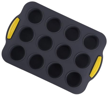VICASKY Teglia Muffin Silicone Cup Tortiera Antiaderente Con Manico Giallo Stampo Riutilizzabile Per Cupcake Cottura Rapida e Sicura Per Casa e Ristoranti