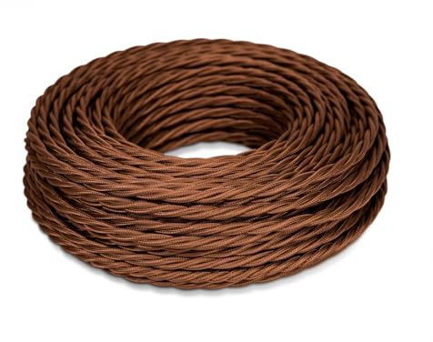 OASHISU - Câble Tressé Vintage Marron 5m, 2x0.75mm² | Filaire Textile pour Plafonniers/Éclairage - Style Classique DIY Bricolage