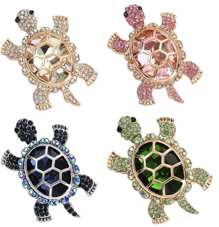 Bofanze 4 Stück Schildkröte Brosche mit Strass Pins Anstecker brosche | Schildkröte Stil, glitzernd, kompakt, Kleidung Dekoration, Geschenke, praktisch