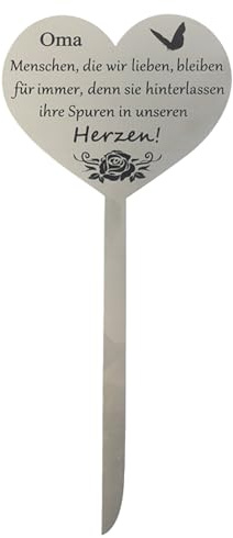 aotusoa 12x28 cm Grabstecker Edelstahl Herz Deko Würdevolles Gedenken Wetterfeste Grabschmuck mit Gravur zum Erinnerung mit Spruch Menschen, die Wir Lieben, Bleiben für Immer - Oma