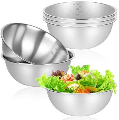 6 Stück Edelstahl Schüssel, Rührschüssel Edelstahl Ø 17 cm Stapelbar | Spülmaschinenfest Salatschüssel für Servieren Kochen Dipschale Snackschale Servierschale