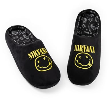 Nirvana Unisex Black Logo Mule Slippers | Comfortable Indoor Footwear for Relaxation | Music Band Merchandise | Casual Home Wear Merch