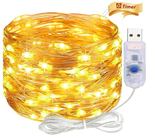 ALEGRE® USB Lichterkette mit Timer, 3M 30 LED Kupferdraht Lichterkette Innen mit Stecker, Warmweiß Led Lichterketten USB mit Timer, Fairy Lights für Weihnachten Deko, Halloween, Hochzeit, Schlafzimmer