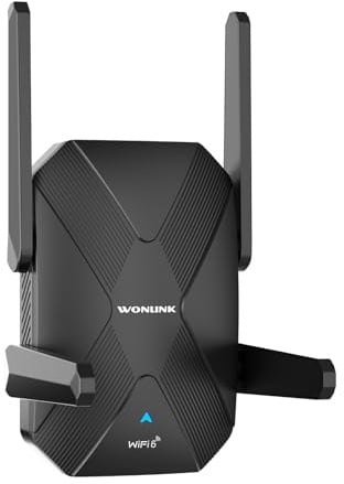 WONLINK WLAN Verstärker-1500 Mbit/s WLAN Repeater-WiFi 6 Internet Verstärker mit 4 Antennen, LAN/WAN Port, WPS, MU-MIMO, WPA3, 3 Modi (Repeater/Router/AP), Signalstärke-Anzeige für Zuhause und Büro