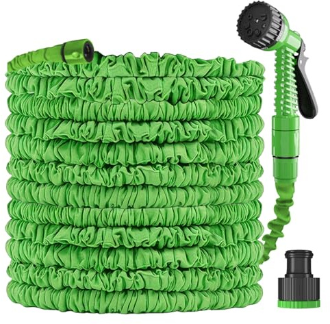 Tking 150FT/45M Gartenschlauch Flexibler Wasserschlauch mit 7 Funktion, Ideal für Autowaschen, Gartenbewässerung, Haustierbad, Robust, Knickfrei, Dehnbarer Flexischlauch (Grün-150ft)