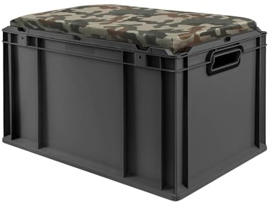 PROREGAL Eurobox NextGen Seat Box Camouflage | HxBxT 36,5x40x60cm | 65 Liter | Griffe offen | Schwarz | Eurobehälter, Sitzbox, Transportbox, Transportbehälter, Stapelbehälter