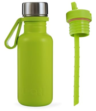BOTL Tough Canteen Water Bottle with Matching Leakproof Straw Lid and bottle carrier plus spare steel screw cap, Stainless Steel Water Bottle, Non-Insulated, Eco Bottle, 500ml (Wild Lime)