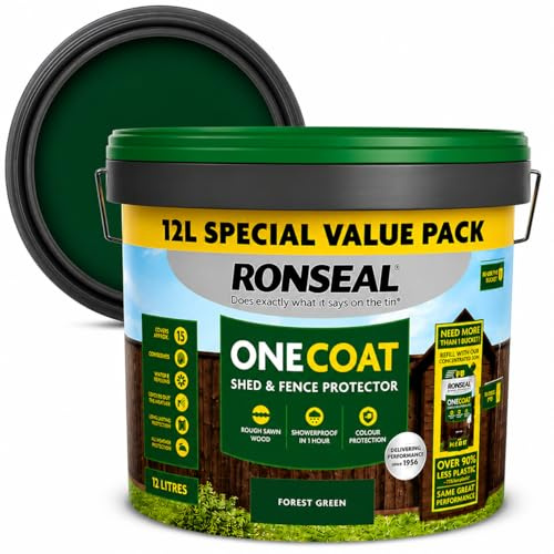 One Coat Fence Life Paint – 12L Forest Green – Durable, Weatherproof Wood Paint for Fences & Sheds – One Coat Coverage – Fade-Resistant, Quick-Drying Outdoor Protection
