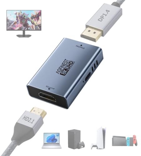 Active HDMI to DisplayPort Adapter - 8K@60Hz 4K@120Hz 2K@240Hz, Uni-Directional HDMI Female to DP Female with USB-C Power, HDR VRR 10Bit for PS5 Xbox Switch Dock PC Laptop