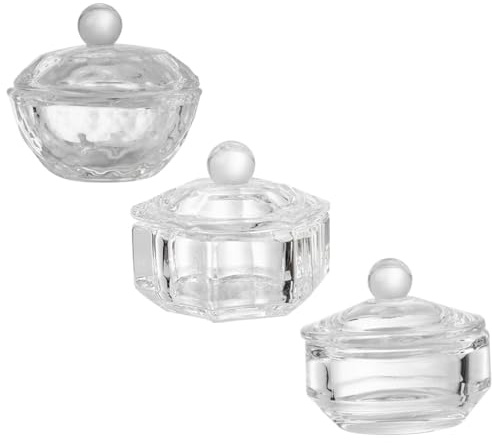 SOESFOUFU 3 Pièces Tasses à Ongles en Verre Borosilicaté Transparent avec Couvercle, pour Poudre à Ongles et Liquide Acrylique, Usage Professionnel en Salon Domicile