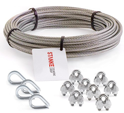 Seilwerk STANKE Rankhilfe Edelstahldrahtseil 10m V4A Edelstahlseil 4mm 7x7 | 4x Kausche V4A, 8x Bügelformklemme V4A - SET 2 – Für Kletterpflanzen, Garten, Balkon und Fassadenbegrünung – flexibel planbar