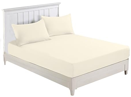 R&Z Plain Luxury Polycotton Fitted Sheet Single, Double, King, Super King, 4FT (Cream, Super King)