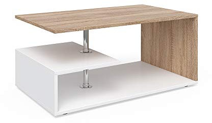 Vicco Couchtisch Guillermo, Couchtisch mit der Ablage, Weiß/Sonoma, 91 x 52,6 cm