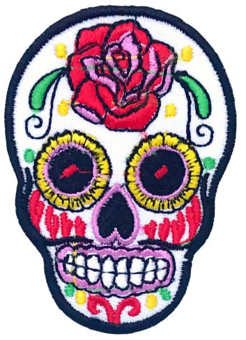 GK Mexican Skull Embroidered Patch, 1 Piece, 7.3cm x 5.2cm, Multicolored, Day of The Dead Mexico