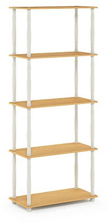 Furinno Turn-N-Tube 5-stufiges Mehrzweckregal mit klassischen Rohren, Buche/Weiß