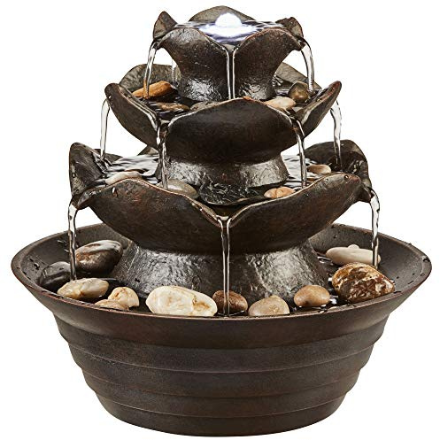 Serenity Table-Top Oriental Water Feature with LED Lights, Self-Contained for the Home or Garden, Patio & Decking (Height 21.5cm)