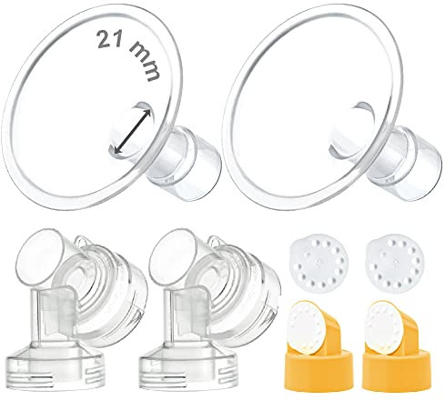 Maymom MyFit Flange Set, Two-Piece Breast Shield (21mm Small) Connector Valve Membrane Compatible with Medela Breast Pumps (Pump in Style Advanced, Lactina, Symphony) Not Original Medela Pump Parts