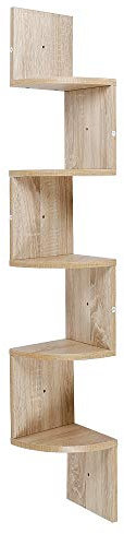 Flyelf 5 Ebenen Eckregal,Zickzack Wandregal Hängeregal Bücherregal CD DVD Regal (Eiche)