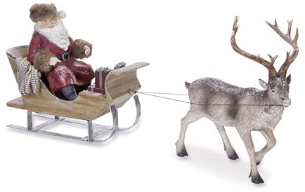 Loberon Weihnachtsschlitten Palaima, Detailliert Handbemalt, Nostalgischer Charme, Weihnachtsfiguren, Weihnachtsdekoration, Weihnachten, Polyresin, Fellimitat, antikbraun/antikrot
