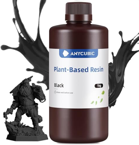 ANYCUBIC 3D Drucker Harz auf Pflanzenbasis, Geruchsarm, Sicherere und Zuverlässigere Zusammensetzung, Hohe Präzision, UV Schnelles Photopolymerharz für 405nm LCD 3D Printer (Schwarz,1000g)