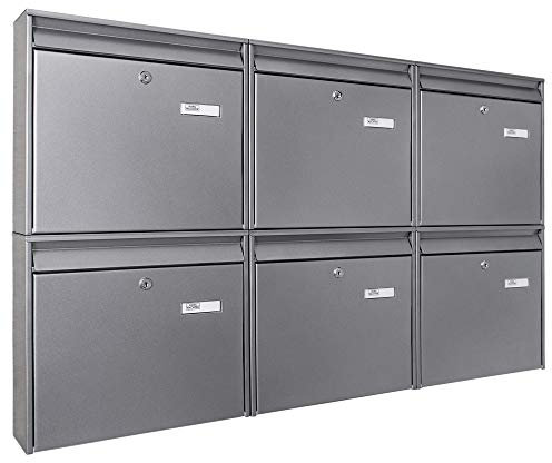 Banjado Burg-Wächter Briefkastenanlage/Briefkasten 6 Parteien/Burg Wächter Briefkästen Silber/Briefkasten Mehrfamilienhaus/Postkasten XXL mit Namensschild