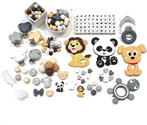 BABY J ART, Kit Iniziale NATURALE fai da te catenella portaciuccio silicone, bambino, gancio/adattatore ciuccio mam (KIT INIZIALE). AZIENDA ITALIANA! (KIT INIZIALE 3)