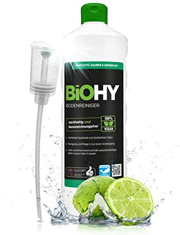 BiOHY Bodenreiniger (1l Flasche) + Dosierer | Konzentrat für alle Reinigungsgeräte und alle Hartböden | angenehmer Geruch und streifenfreie Reinigung | ideal für Laminat, PVC & Stein