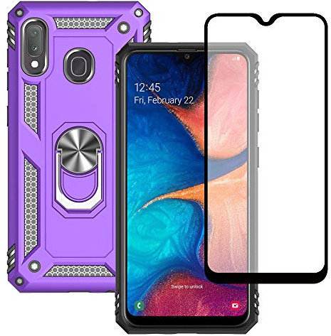 Yiakeng Samsung Galaxy A20e Case, Samsung A20e Case, With Tempered Glass Screen Protector, Silicone Shockproof Military Grade Protective Phone Cover Samsung Galaxy A20e (Purple)