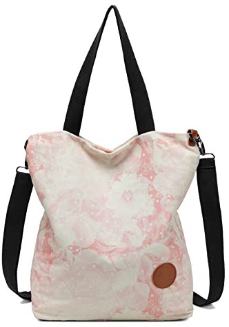 JANSBEN Damen Canvas Handtasche Schultertasche Casual Multifunktionale Umhängetaschen Groß für Arbeit Schule Shopper Lässige täglich (Pink Bogen)