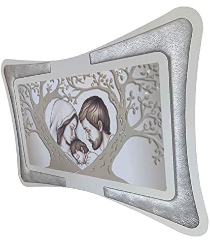 oggettando Quadro Albero della Vita Sacra Famiglia con Cornice in Ecopelle Bianca con Inserto Imbottito Fili Argento o Rame e Brillante Oro; Regali utili Originali e a Prezzi Bassi. (Oro-Argento)