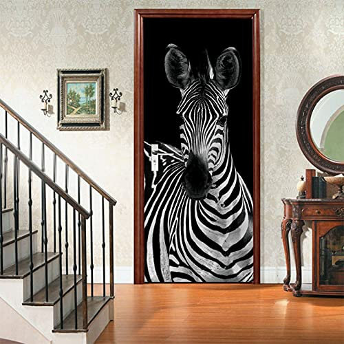 A.Monamour Türtapete Selbstklebend Türfolie Türposter 3D Zebra Im Schwarz-Weißen Tierthema Vinyl Folie Türdeko Tapete Wandbild Türaufkleber Türtattoo 90 x 200 cm