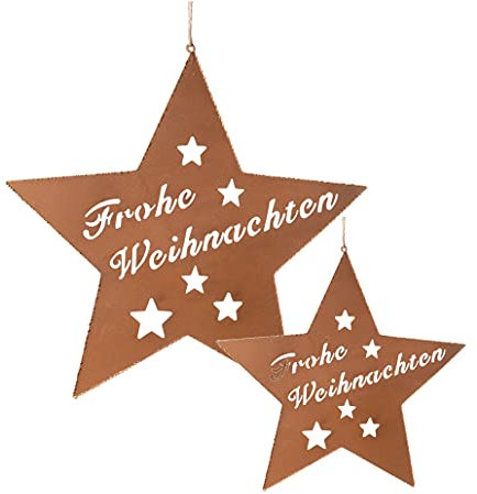 2er Set Metall Sterne in Rost Optik - 25/15 cm - Weihnachten Advent Fenster Tür Wand Dekoration zum Hängen