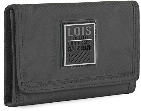 Lois - Cartera Juvenil Negro De Lona Resistente para Chico Deporte Casual con Bolsillo Monedero Cremallera Ideal para Adolescente Y Jovenes
