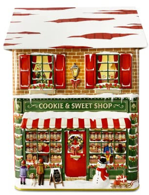 MediMuc Stadthaus Winter Cookie & Sweet - Dose in Form eines klassischen Backsteinhauses - lebensmittelecht - Aufbewahrungsdose, Keksdose, Blechdose - Vol. 1,6L