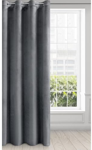 Eurofirany Melanie Vorhang Samt Velvet Ösen -1 STK. Weich Edel Gardine 200g/m² Elegant Glatt Einfarbig Flauschig Modern Klassisch Wohnzimmer Schlafzimmer, 140x250 cm, Dunkelgrau