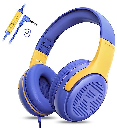 awartue Auriculares Niños con Cable Audio 3.5mm, Volumen Limitado 85/94dB, Diadema Ajustable Almohadillas Suaves, Cascos Infantiles para Clases Online/Viajes/Estudi, Púrpura