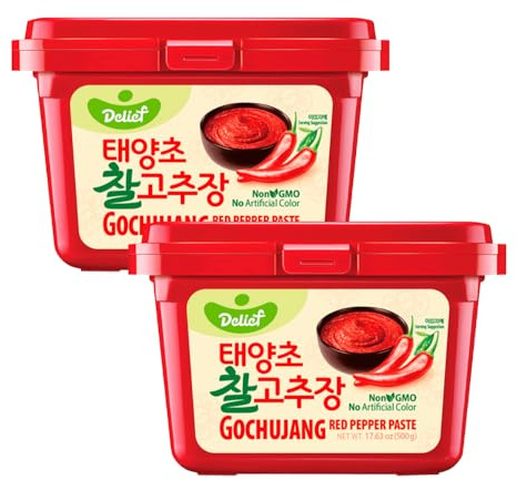 [Halal] Delief Gochujang Korean Hot Red Pepper Paste (Gochujang) 500g (Pack of 2) – Authentic Fermented Chilli Paste, Sweet, Spicy & Savoury Flavour