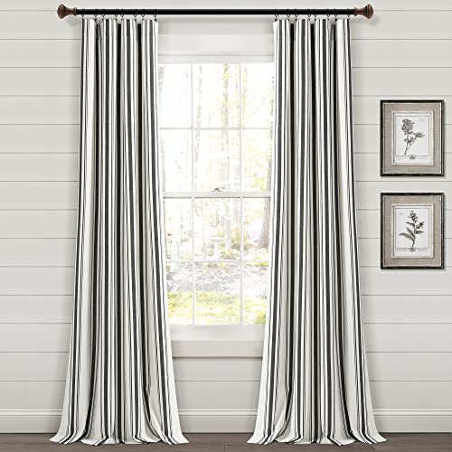 Lush Decor Farmhouse Stripe Yarn Dyed Cotton Window Curtain Panel Pair, 42 W x 84 L, Black - Classic Modern Rustic Charm - Eco Friendly Cotton Fabric