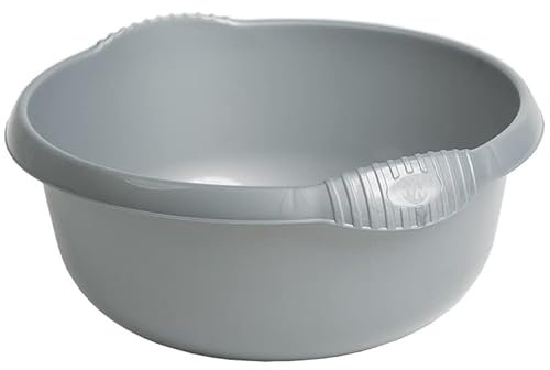 JMS we create smile 36cm Round Kitchen Washing Up Bowl Basin Mixing | Plastic Bowl (Silver/Grey)