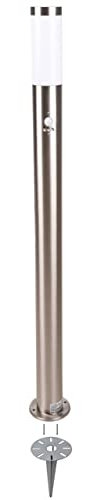 Novatool Gartenlampe I 110 cm I mit Bewegungsmelder I mit Erdspieß I Edelstahl I IP44 I E27 Sockel I Gartenleuchte Stehlampe Säulenlampe außen Außenlampe Aussenleuchten Sockelleuchte Pollerleuchte