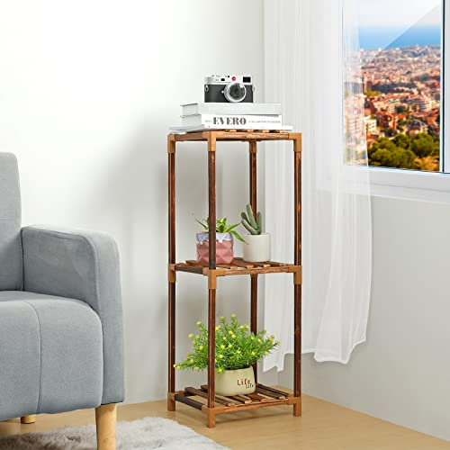 VIEWALL Piedistallo per Piante,Porta Piante da Interno in Legno 3 Ripiani per Uso Interno ed Esterno, Porta Vasi da Esterno Multifunzionale per Balcone, Angolo Casa, Soggiorno, Ufficio, Giardino
