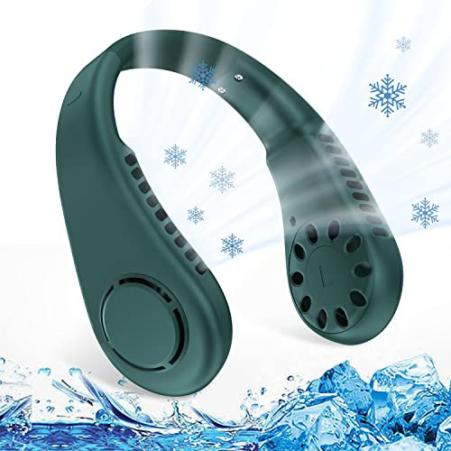 Hals Ventilator, Mini USB der blattlose Halsventilator, 3fach einstellbarer USB Tragbare Ventilator mit 2600mah Akku für Outdoor-Sportarten, zu Hause, im Büro,Camping,Reisen,Geschenk (Grün)
