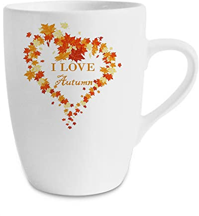 Giftme I Love Autumn Fall Leaves Heart Shaped, Happy Fall, Thanksgiving, Birthday, Christmas Novelty Mug, Unique Ceramic 13 oz Marrow Cup/Mug.